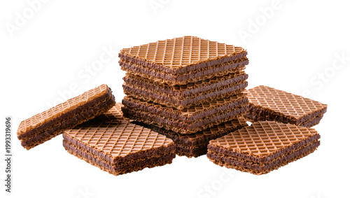 Fotografía Stacked Chocolate Wafer Sheets with Scattered Pieces