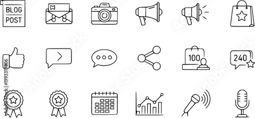 Social Media Marketing Icons - Line Art for Online Promotion  Digital Communication