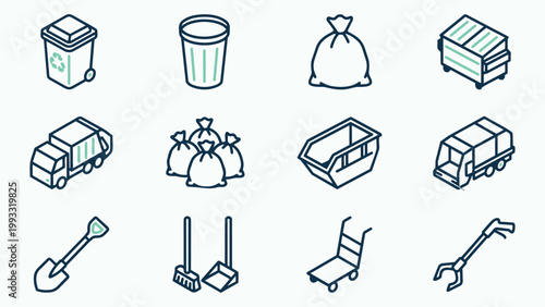 Isometric Waste Collection and Transportation Icon Set