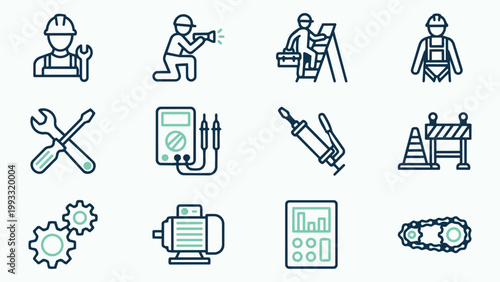 Electrical Maintenance and Industrial Repair Service Icons
