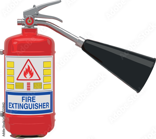 Single Fire Extinguisher with Hose Nozzle Safety Equipment for Emergency Protection Industrial and Home Firefighting Vector Illustration Design