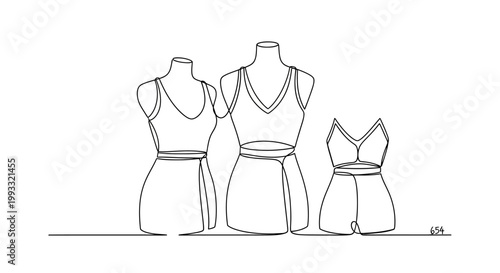 Minimalist Line Art: Three Mannequins Displaying Fashionable Outfits
