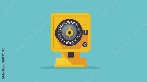 A flat-design graphic depicting a yellow security dial, set against a turquoise backdrop