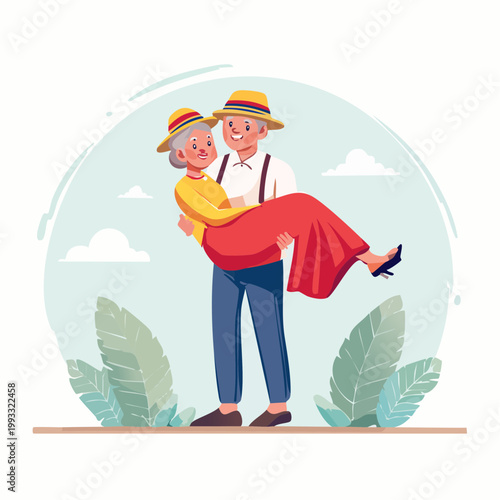 Elderly Couple in Romantic Embrace