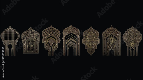 Evolution of architectural designs in intricate archways and lattice patterns Vector