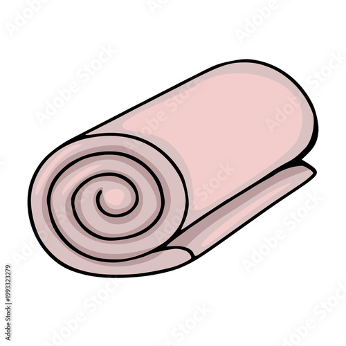 Rolled up pink towel vector illustration, soft textile, isolated on white background