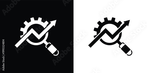 Professional SEO Analysis and Digital Marketing Optimization Silhouette Icon Set with Rising Growth Graphs