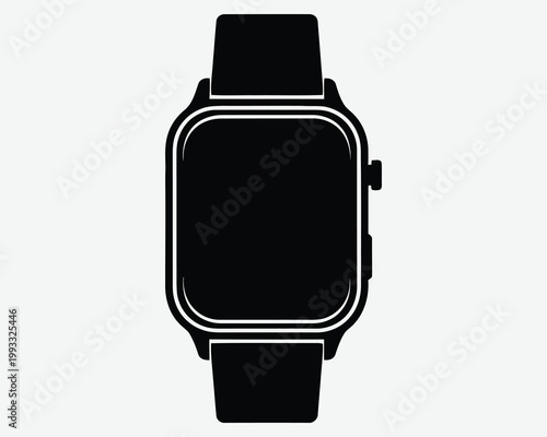 Minimalist black smartwatch illustration on a light gray background