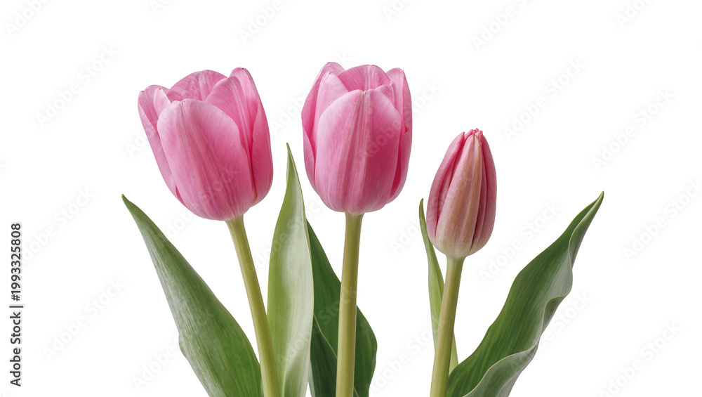 Obraz premium Vibrant pink Tulips with lush green Leaves and stems