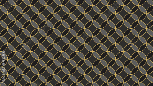 おしゃれな色合いの七宝繋ぎのパターン　縁起の良い和柄　和風の背景装飾イラスト　日本の伝統文様　吉祥