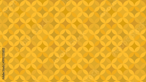 金色の豪華な七宝繋ぎのパターン　縁起の良い和柄　和風の背景装飾イラスト　日本の伝統文様　吉祥