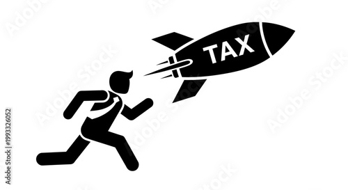 Man running from rocket labeled tax