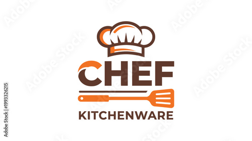 Chef Kitchenware Logo Design with Chef Hat and Spatula.