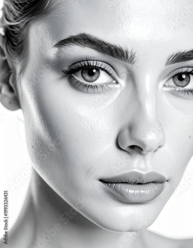 Close-up of a 20-year-old beautiful caucasian woman's face