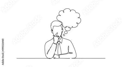 Businessman thinking, idea, brainstorming, decision, strategy, planning, contemplation, isolated on white