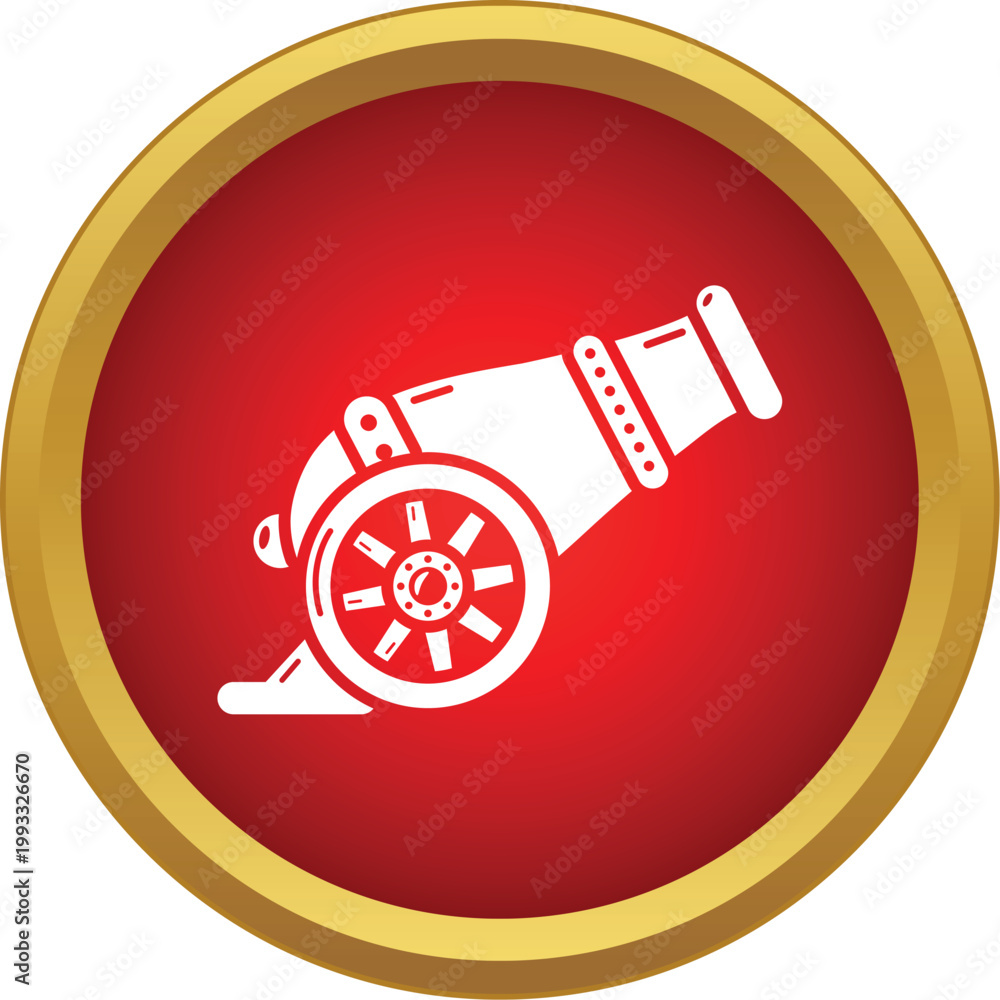 Fototapeta premium White cannon icon representing historical military strength and battle on a red background