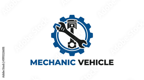 Mechanic Vehicle Logo with Piston and Wrench.