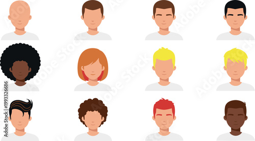 Diverse People Avatar Profile Icon Vector Set with Male Female Hairstyles Skin Tones for User Account Team Member and Community Illustrations