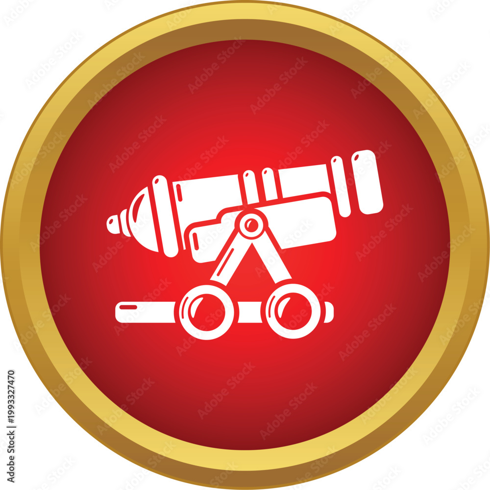 Obraz premium White cannon icon representing warfare and history on a red circle background