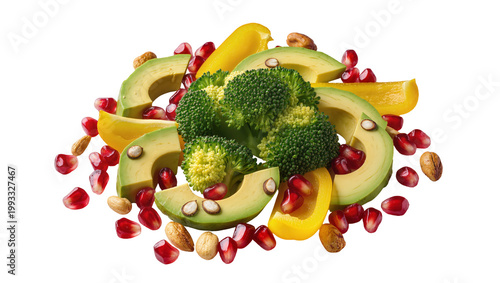 Canvastavla Green Broccoli Avocado Pomegranate Almonds Citrus Fruit Arrangement