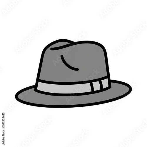 Gray Fedora Hat Cartoon Style.
