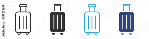Travel luggage icons set, Suitcase travel symbols, Baggage icons collection, Travel bag vector icons, Vacation luggage symbols
