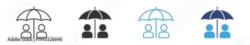 Insurance protection icons set, Umbrella safety symbols, People coverage icons, Risk protection vector icons, Life insurance symbols