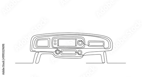 Retro Car Dashboard Line Art Illustration - Vintage Auto Interior Console