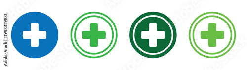 Colored medical cross icons including blue and green variants for healthcare professional app interface design.