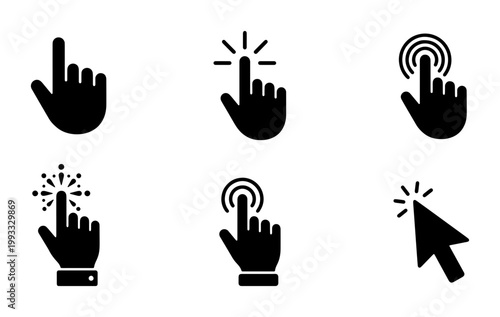 Schilderij op canvas Minimalist cursor hand icons set, black clicker pointer symbols for web navigati