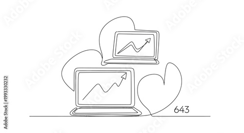 Laptop Data Analysis Growth Chart Concept, Digital Business Technology, Online Finance Progress