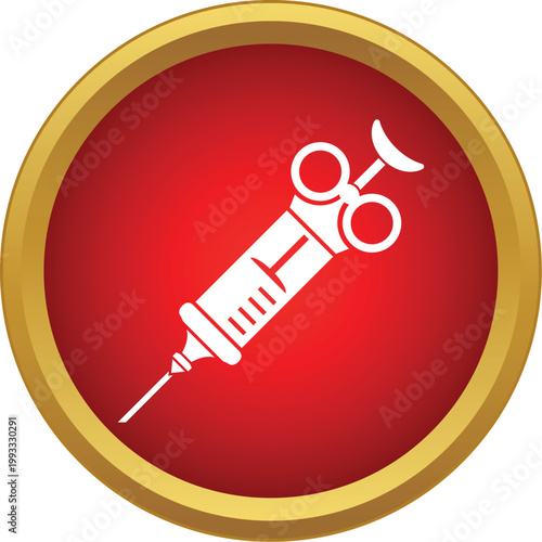 Syringe on a red circle with gold outline vector illustration