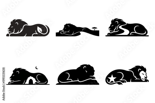 Bilde på lerret Minimal lion silhouette pack with elongated resting and sleeping poses
