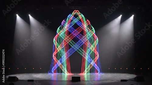 Vibrant colorful light installation on stage.