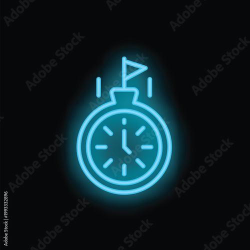 Neon clock with a flag on top is showing that time is passing quickly