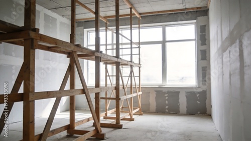 Empty room with wooden scaffolding