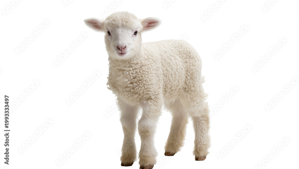 Obraz premium Fluffy White Lamb Standing with Curious Expression