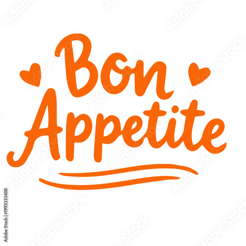 Cooking bon appetit doodle typography illustration with decorative lettering and hearts
