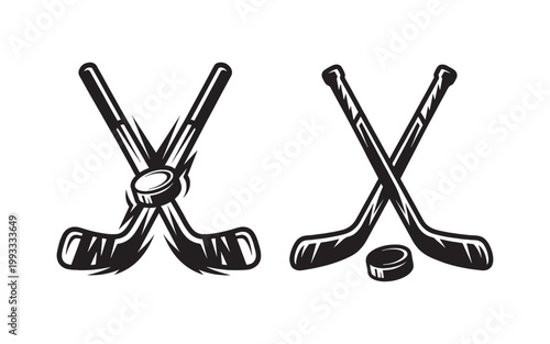 Crossed Ice Hockey Sticks with Puck for Winter Sports Tournament Logo