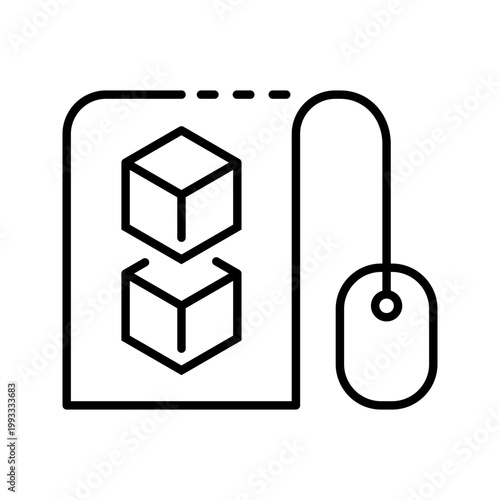 3d model file icon. Technology and 3d modeling line symbol. Black and white.