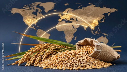 Rice Paddy Grain with Stalk in Burlap Sack for Global Export