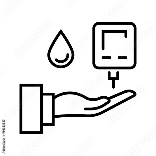 Blood glucose meter icon. Healthcare and diabetes line symbol. Black and white.