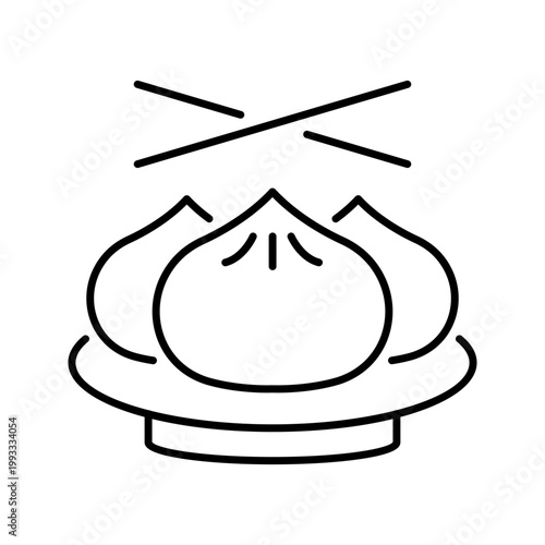 Chinese dumpling icon. Food and asian cuisine line symbol. Black and white.