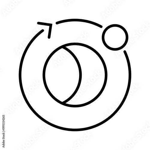 Earth rotation icon. Science and astronomy line symbol. Black and white.