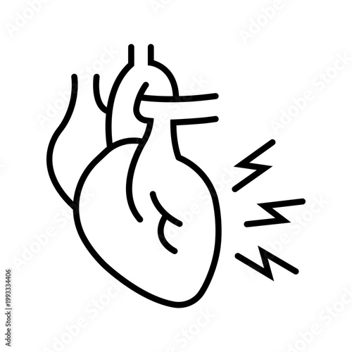 Heart attack icon. Healthcare and cardiology line symbol. Black and white.