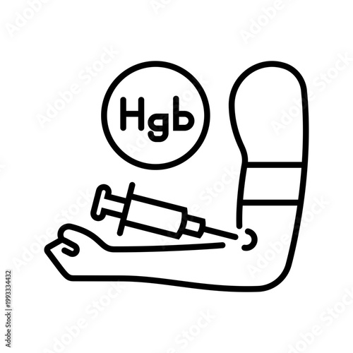 Hemoglobin test icon. Healthcare and blood test line symbol. Black and white.