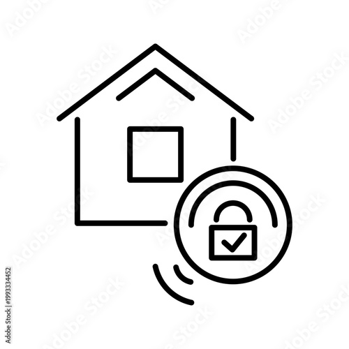 Home security icon. Technology and home security line symbol. Black and white.