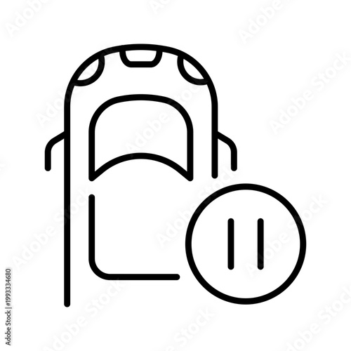 Pause car icon. Transport and car rental line symbol. Black and white.