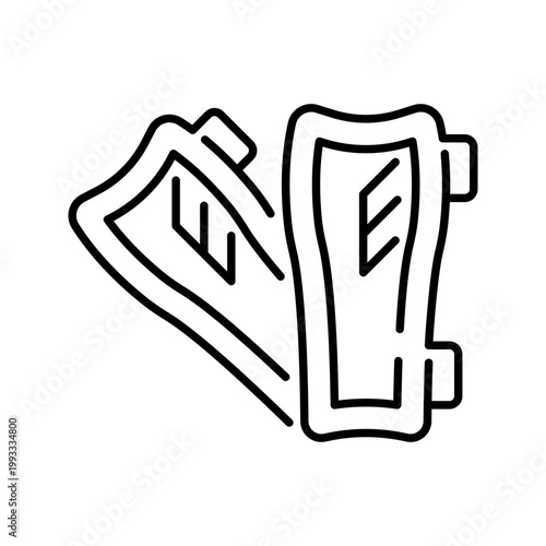 Shin guard icon. Sports and protective gear line symbol. Black and white.