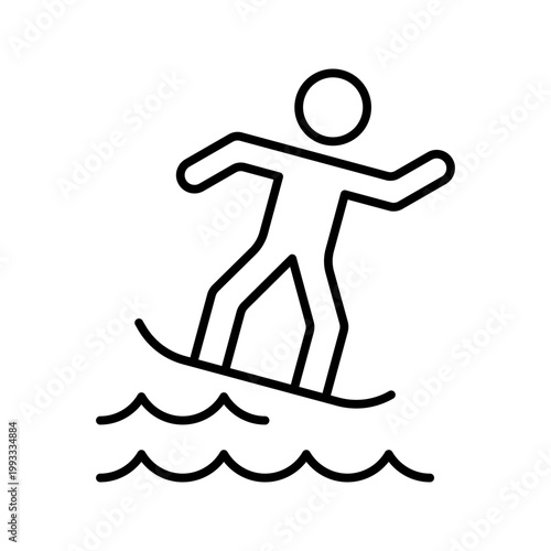Surfing surfer icon. Sports and water sports line symbol. Black and white.